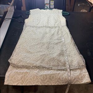 Cream Sleeveless Dress with Sequin Accents